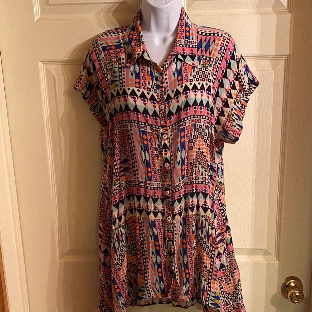 ivy jane Pink Multicolor Geometric Button-Front Tunic